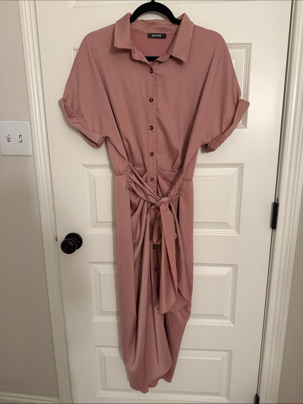 Satin Button Down Ruched Dress